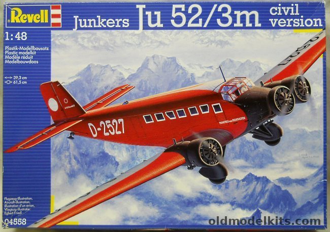 Revell 1/48 Junkers Ju-52 /3M Civil Version Lufthansa 'Manfred von Richtohofen' or OLEG Austrian Air Transport Company, 04558 plastic model kit